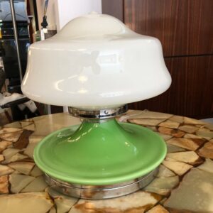 Candeeiro Rare Green and White Opaline Glass Table Lamp, 1970s 2