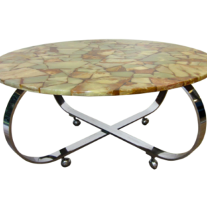 Mesa de centro Coffee Table with Solid Stone Plate Chrome Frame, 1970s 1