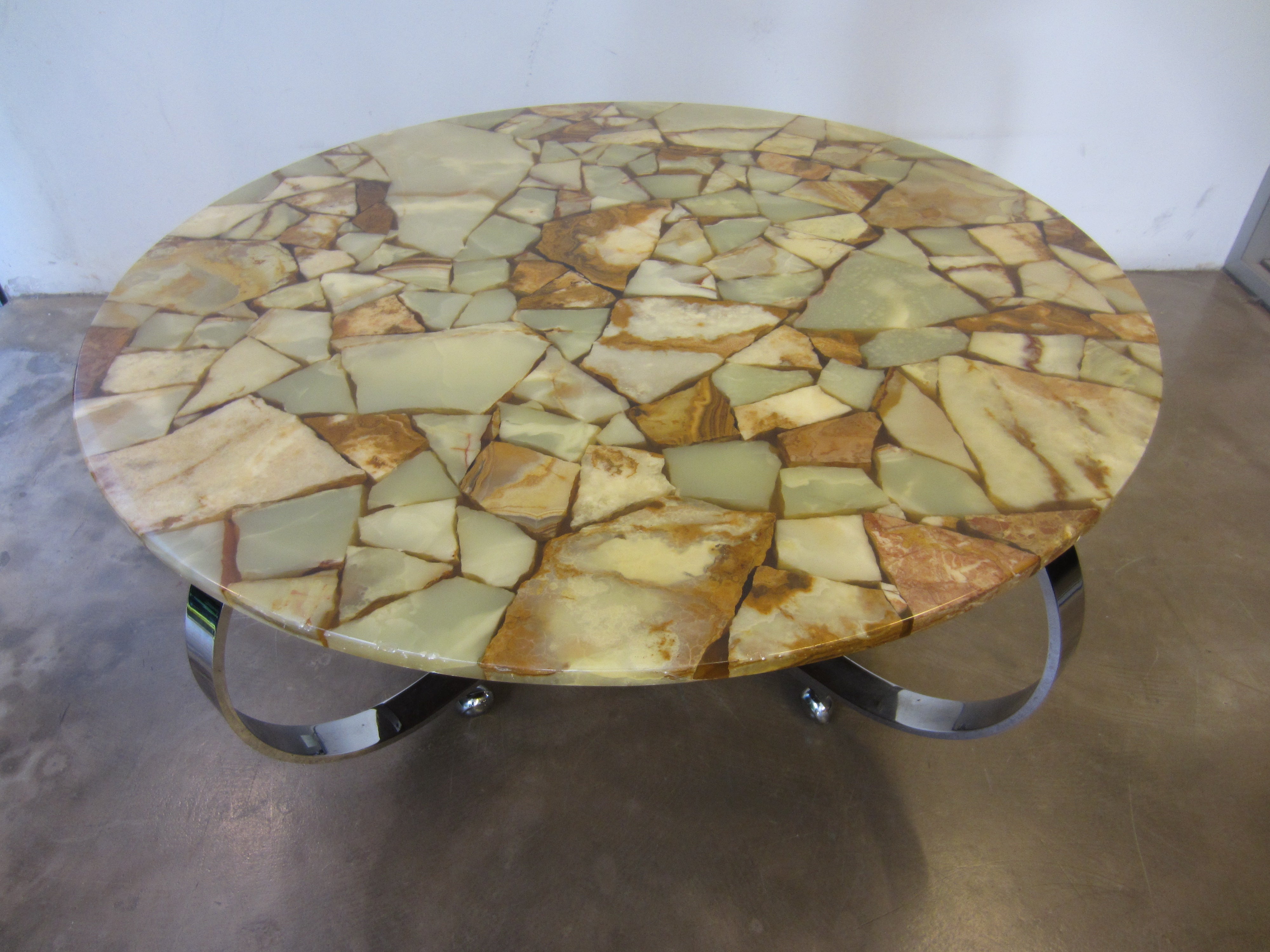 Mesa de centro Coffee Table with Solid Stone Plate Chrome Frame, 1970s 2