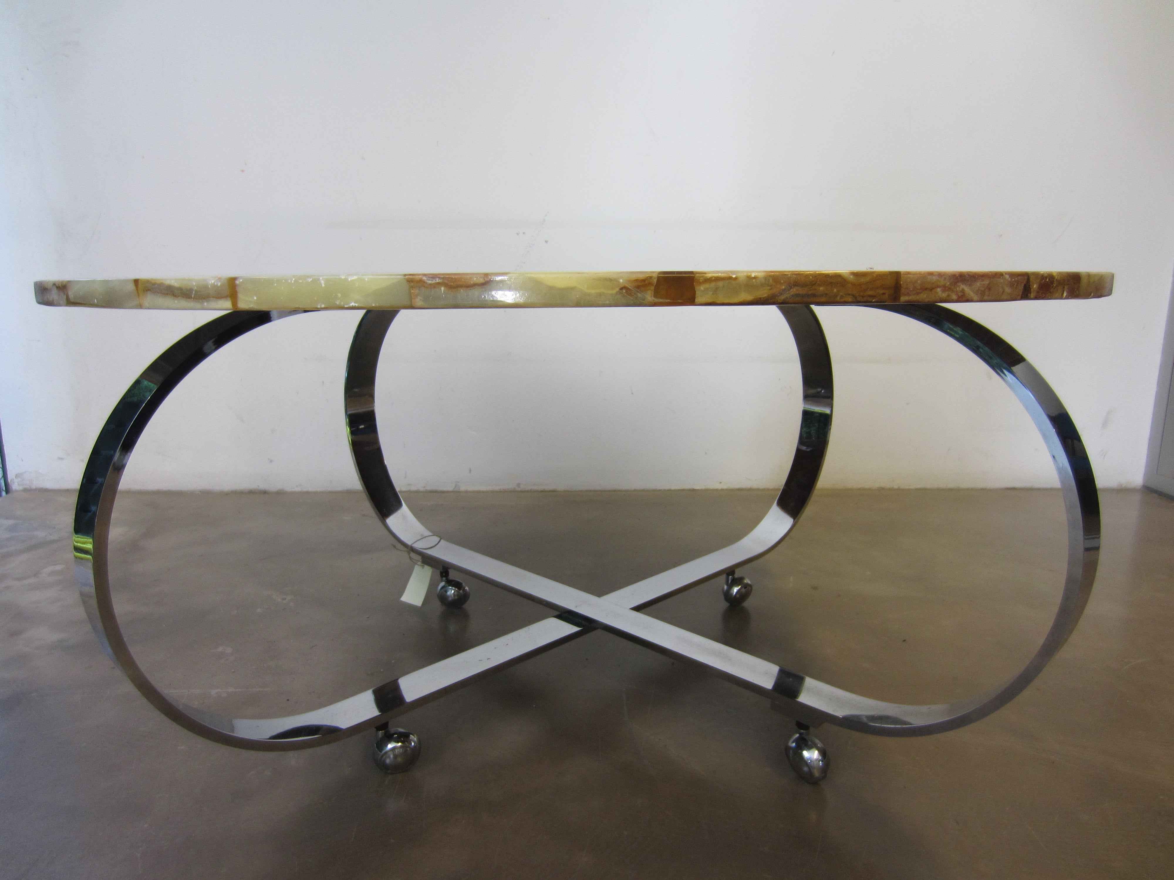 Mesa de centro Coffee Table with Solid Stone Plate Chrome Frame, 1970s 3